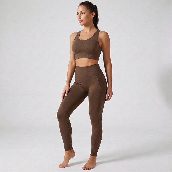 Comfortable women's athletic set, high-waist leggings and racerback top in moisture-wicking fabric