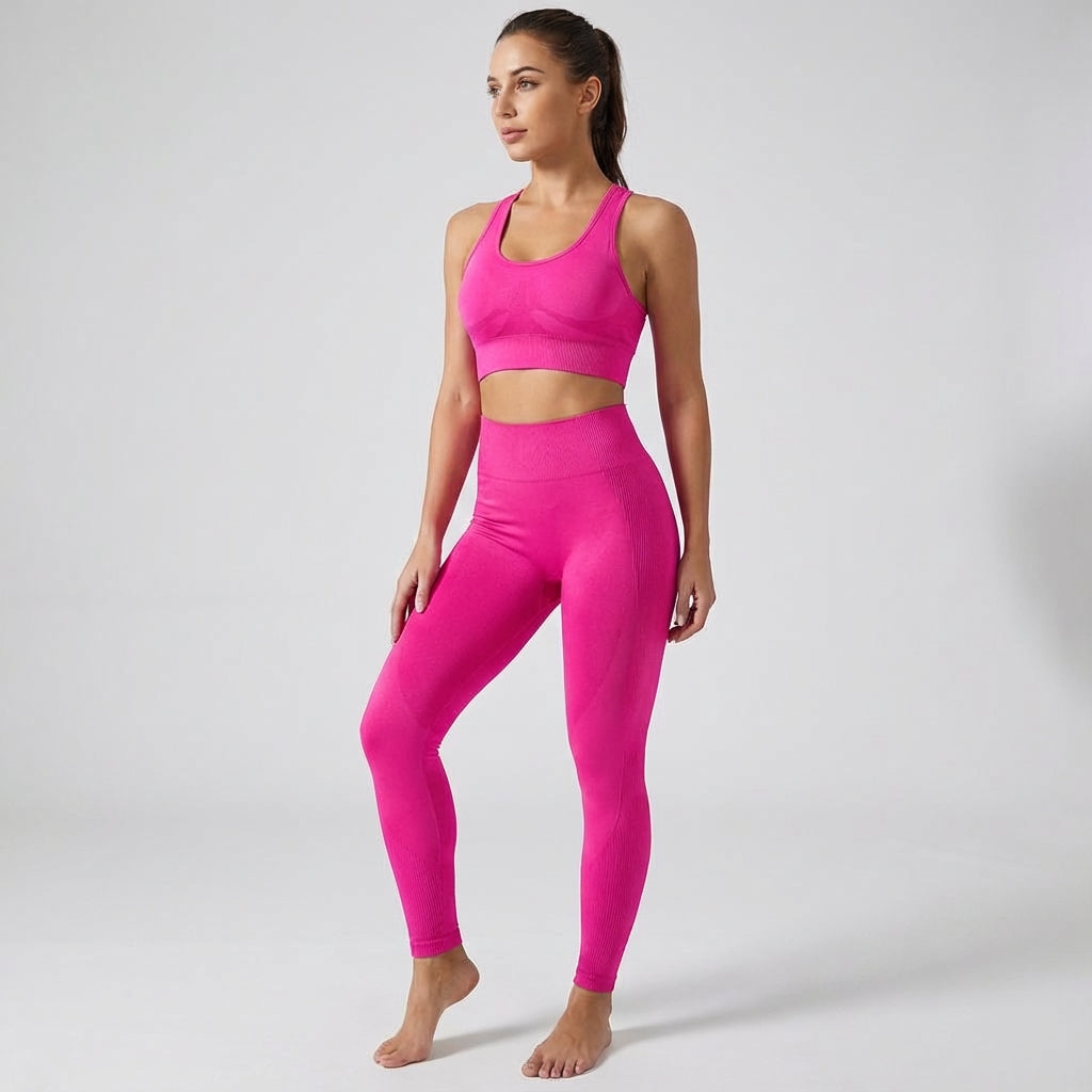 Moisture-wicking women's activewear set, April design with high-waist leggings & racerback