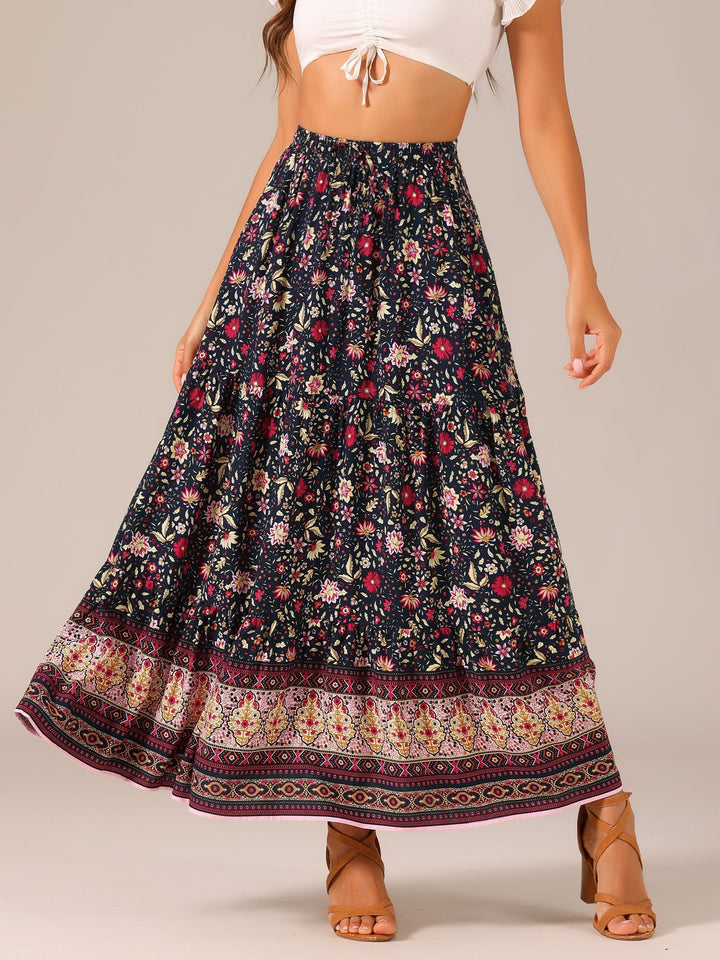 Eye-catching printed high waist maxi skirt, flowing fabric & stylish side slit, women's must-have.