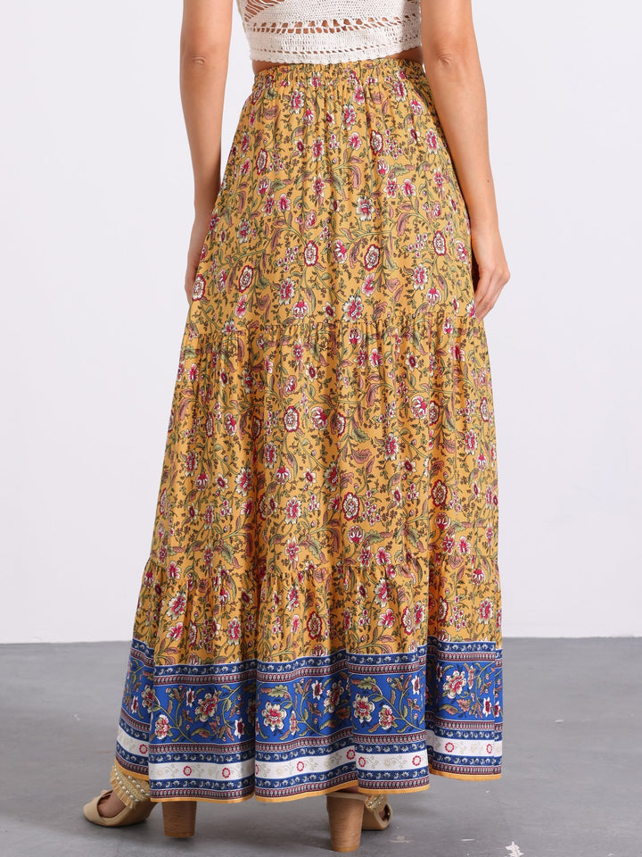 Women's high waist printed flowing maxi skirt, perfect for vacation or summer events.