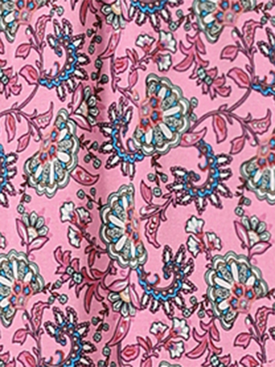 Stylish women's high waist printed maxi skirt, flowing and versatile with a side slit.