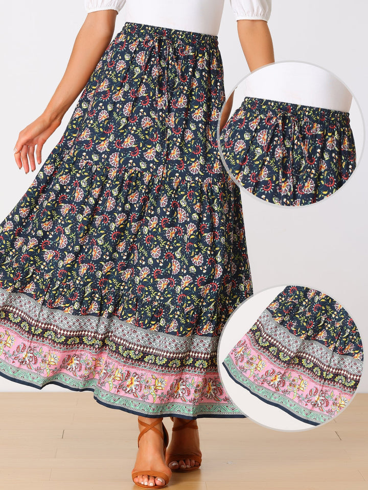 Casual summer high waist maxi skirt, printed, with a comfortable flowing side slit.