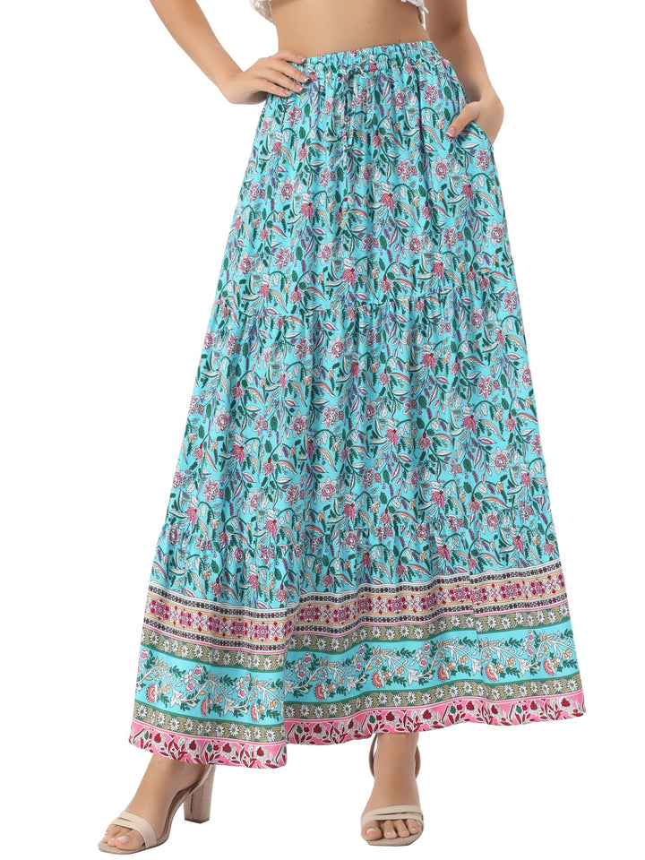Summer women's high waist printed maxi skirt, flowing and comfortable with a side slit.