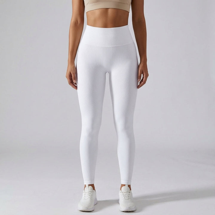 Black high waist ribbed sports leggings for active women, comfortable and stylish.
