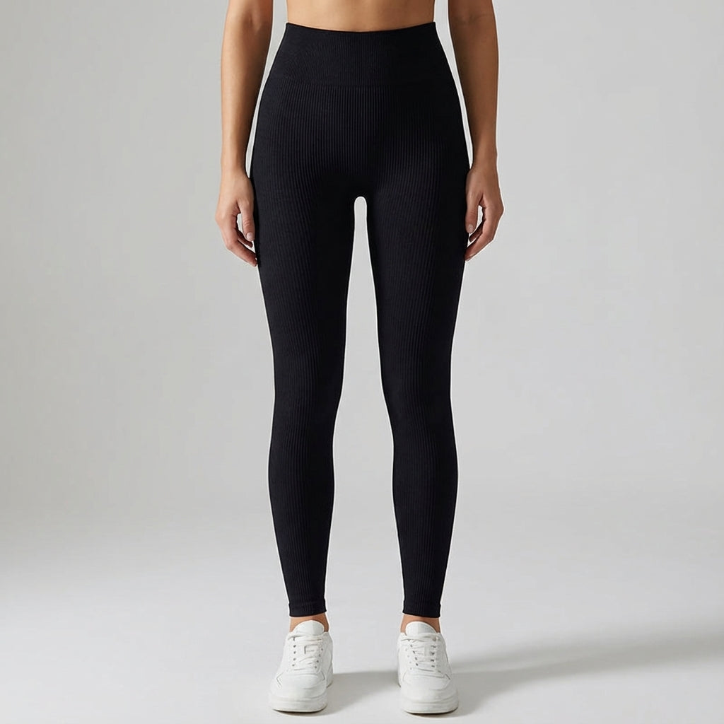 High waist ribbed sports leggings in a vibrant color, perfect for women's activewear.