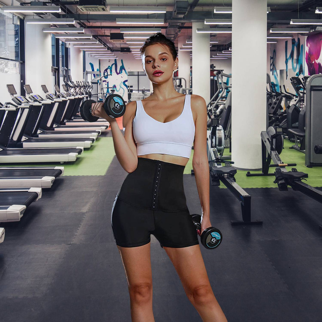 Stylish high waist sauna sweatpants for women, with waist trainer for body sculpting & activewear.