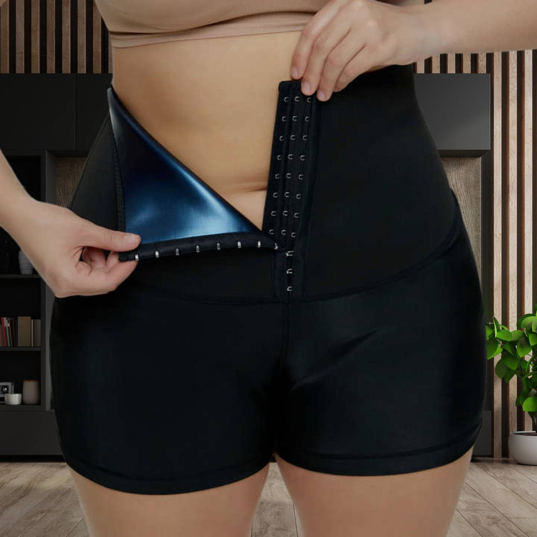 Women's gym wear: high waist sauna workout pants with integrated waist trainer for shaping & sweat.