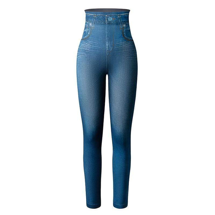 Figure-flattering high-waist shaping jeans leggings for women, offering stretch and stylish comfort.