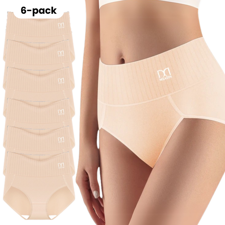 Comfortable high-waist shaping intimates for women, 6-pack, ideal for daily wear.