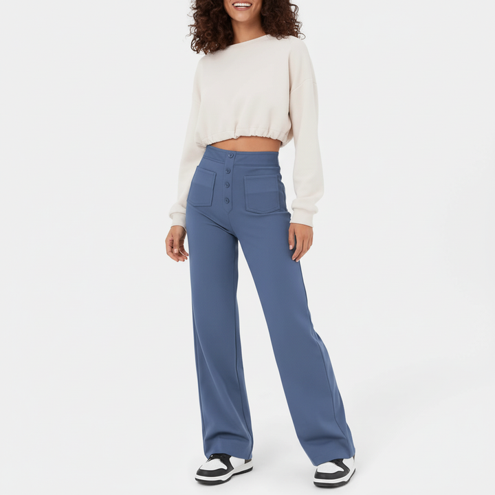 Women's straight leg high waist pants, a comfortable and elegant choice for any wardrobe, all seasons.