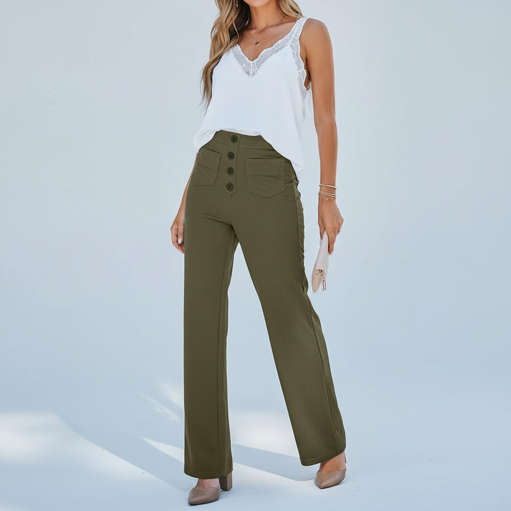 Versatile high waist women's trousers with a straight leg cut, suitable for various occasions.
