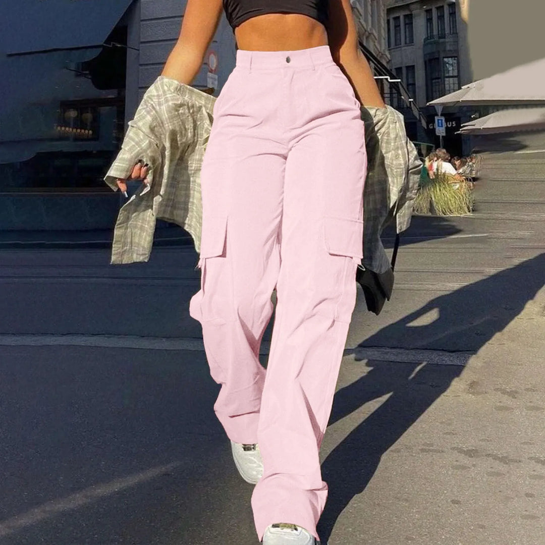 Versatile women's high waist cargo pants, wide leg streetwear style with functional pockets for any occasion.