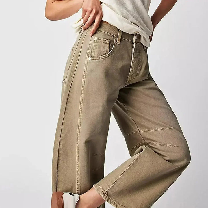 Chic women's loose fit high-waisted wide leg jeans, perfect for casual everyday comfort.