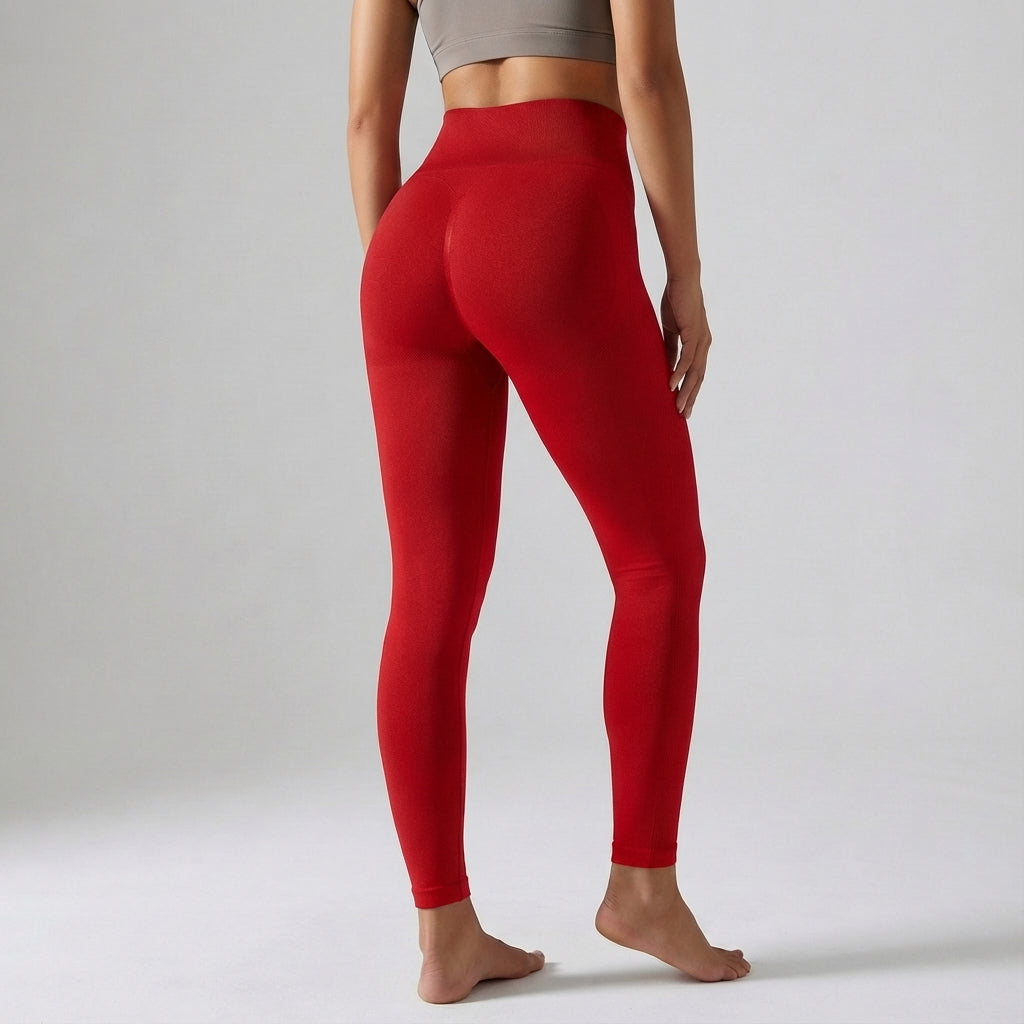 Flat lay of Janet women's high-waisted compression sculpting leggings, black, ready for fitness