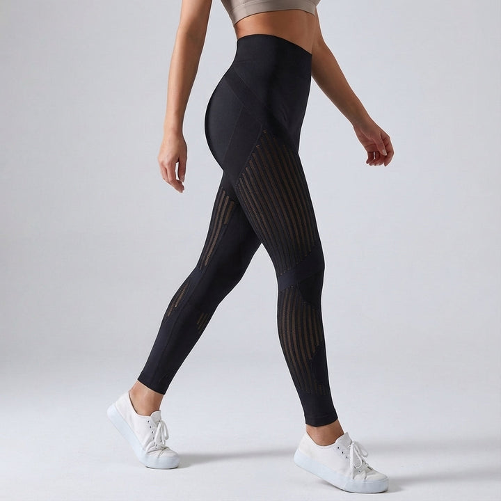 Black workout leggings for women, high-waisted compression with anti-cellulite effect