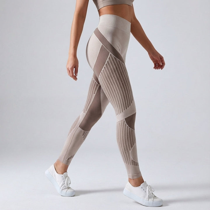 Activewear women's high-waisted black compression leggings, seamless design for fitness