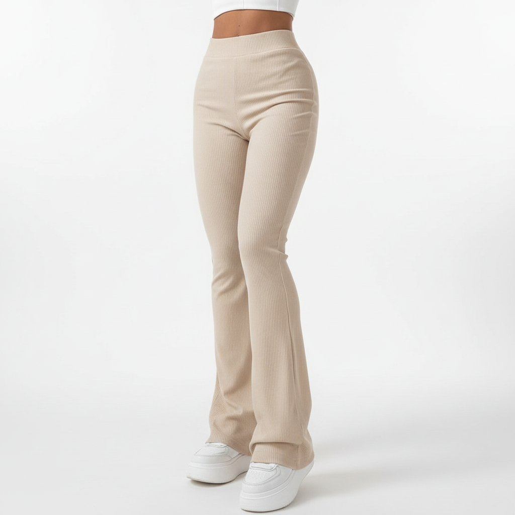 Versatile women's stretch flared trousers, comfortable high-waisted fit for any occasion.