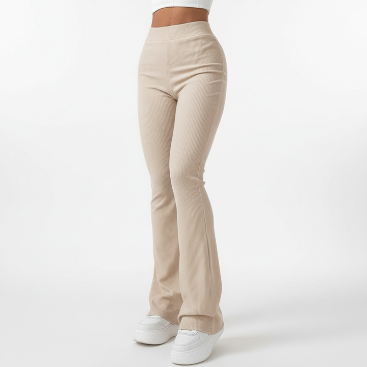 Versatile women's stretch flared trousers, comfortable high-waisted fit for any occasion.
