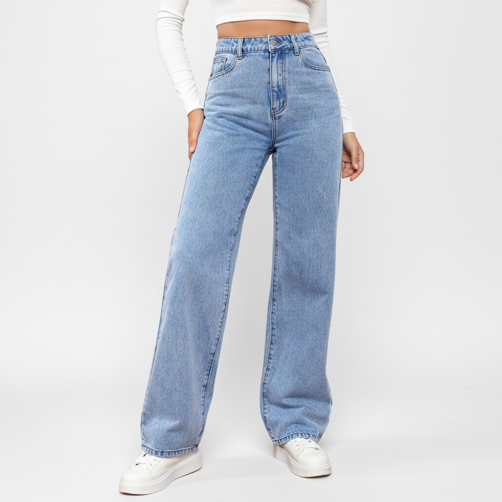 Comfortable high-waisted denim jeans for women, loose-fit and perfect for everyday style
