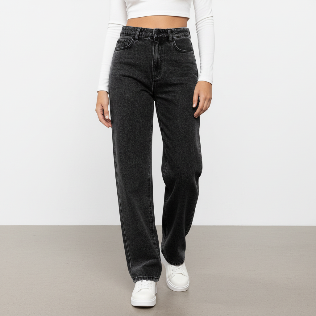 Anna women's high-waisted denim jeans, a versatile and casual wide-leg trouser
