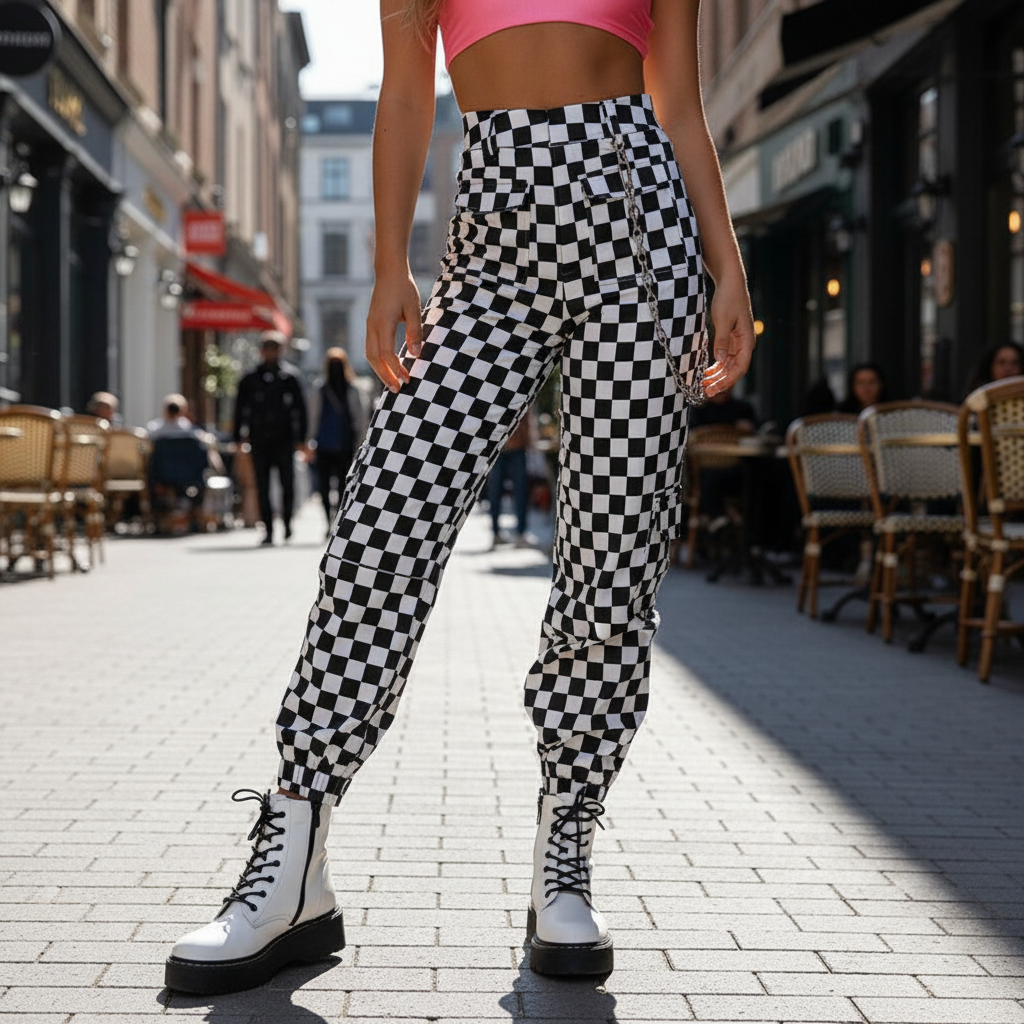 Women's high-waisted plaid trousers, Miriam style, for a chic and comfortable look