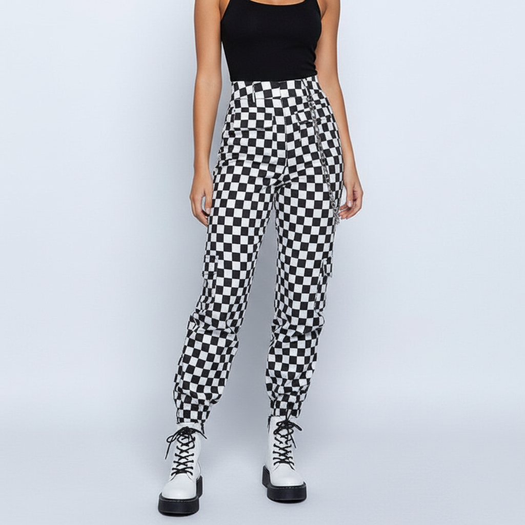 Casual chic women's plaid trousers with a high waist, perfect for everyday fashion