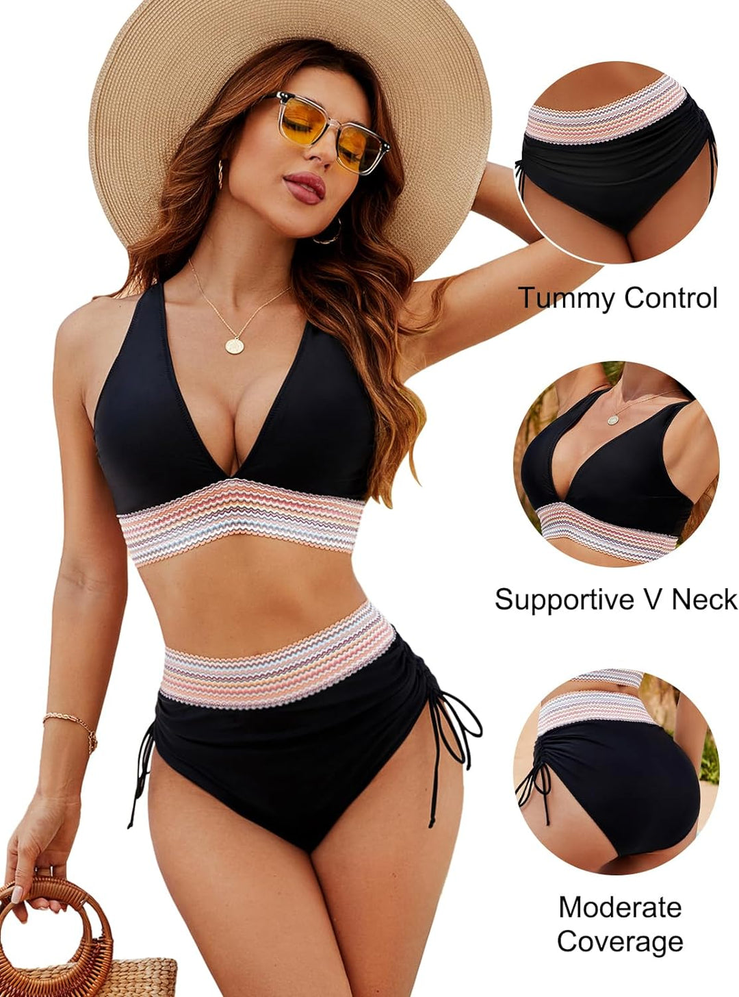 Quick-dry Solaris high-waisted tummy control bikini set, essential women's summer swimwear