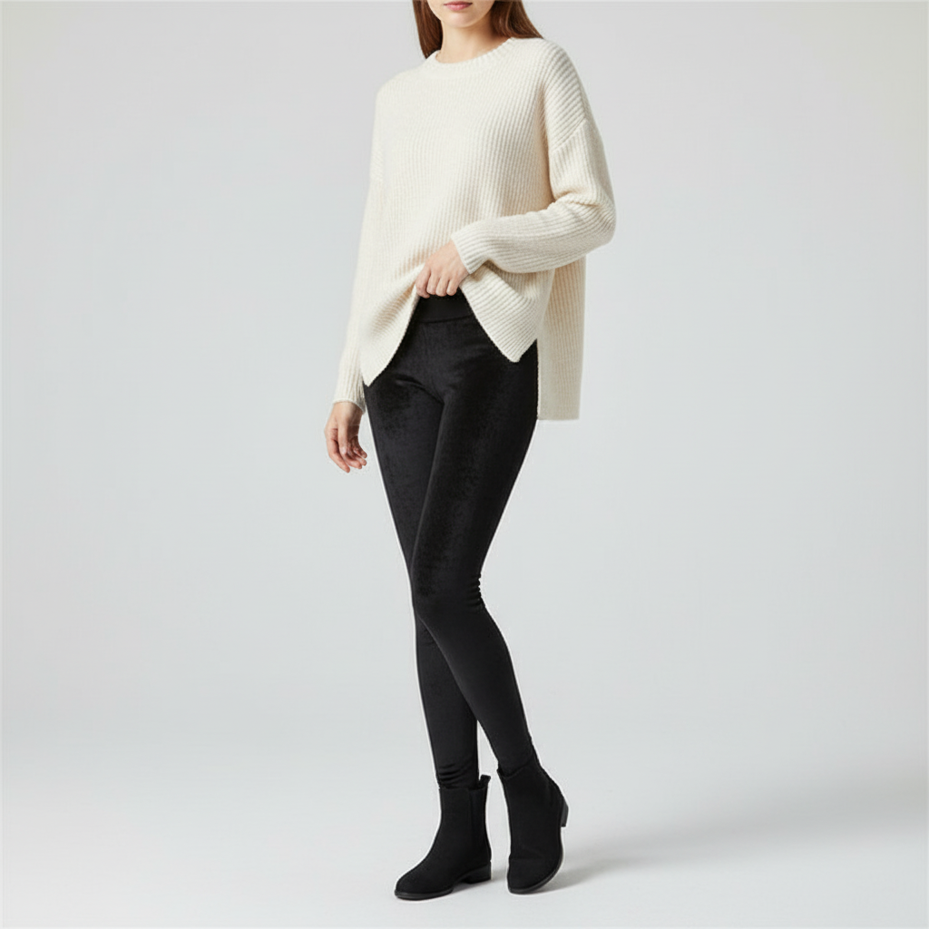Versatile women's velvet high-waisted leggings, excellent for winter activities or relaxing at home.