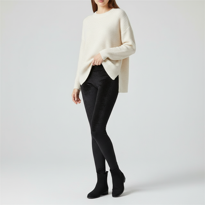 Versatile women's velvet high-waisted leggings, excellent for winter activities or relaxing at home.