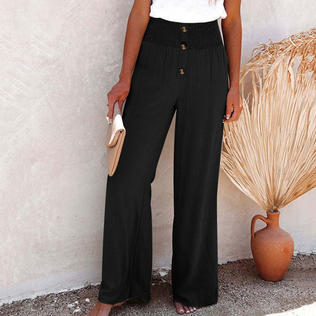 Breathable linen trousers for women, high waist and wide leg design, perfect for summer