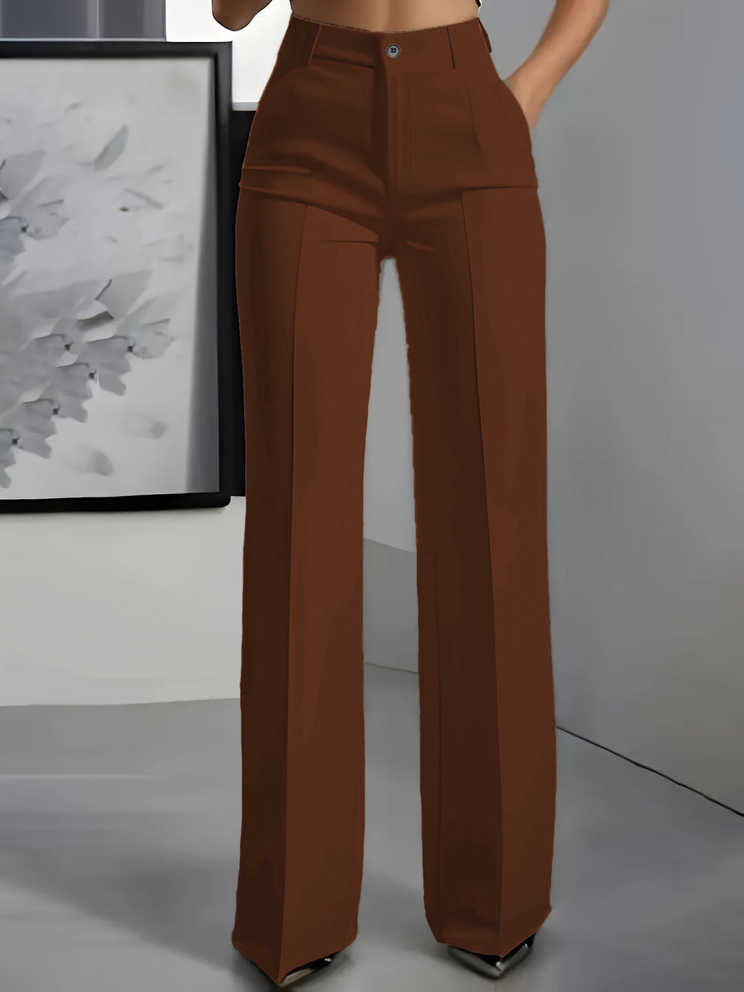 Comfortable women's high-waisted wide-leg trousers. Structured yet relaxed fit for versatile office and casual fashion.