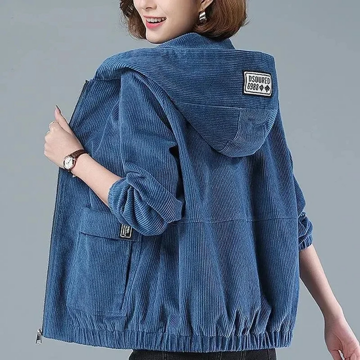 All-season women's hooded casual jacket. Versatile layering piece with zip front for daily wear.
