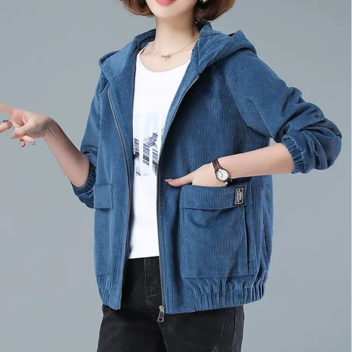 Long sleeve women's hooded jacket with a convenient zip front. Perfect casual outerwear for daily fashion.