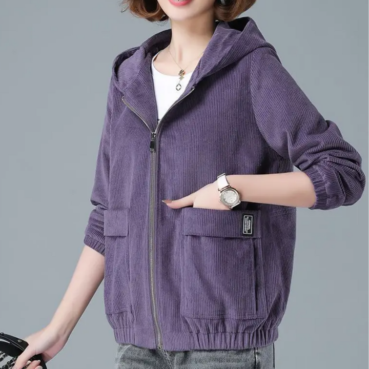 Women's hooded casual jacket. Zip front, long sleeve, relaxed fit, versatile for daily, all-season wear.