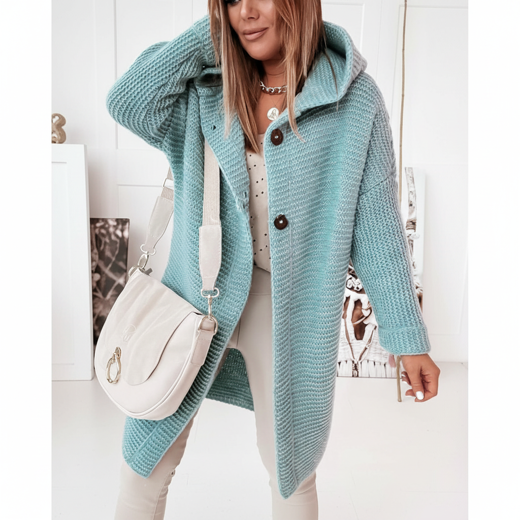 Stylish women's sleeveless knit hooded vest, ideal for adding warmth and texture to spring outfits