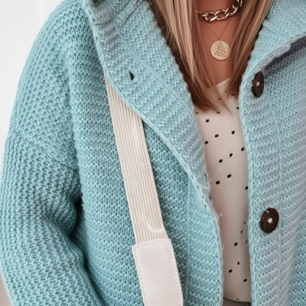 Comfortable women's hooded knit waistcoat, a versatile outerwear piece for everyday wear