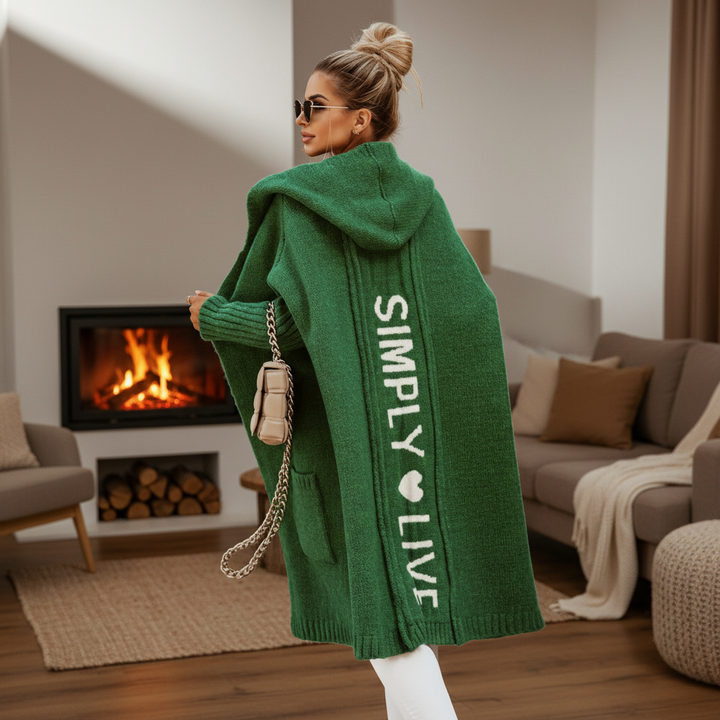 Women's hooded long knit cardigan sweater, casual winter fashion