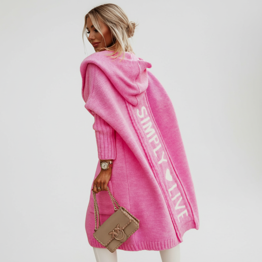 Soft knit hooded long cardigan sweater for women, everyday casual