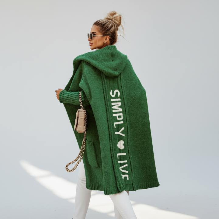 Oversized women's longline hooded knit cardigan in autumnwear