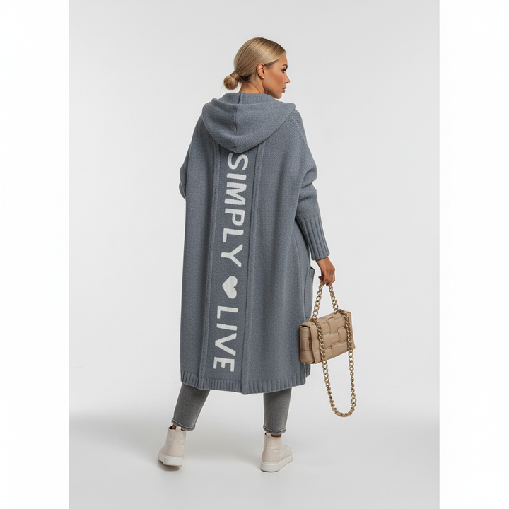 Valentina women's hooded long knit cardigan, versatile casual wear