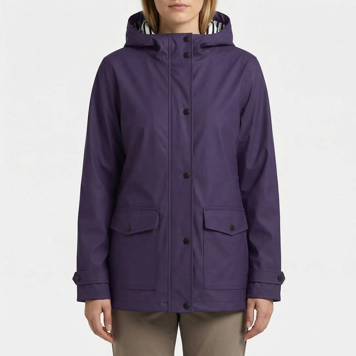 Women's waterproof jacket, perfect for hiking and outdoor adventures. Hooded for extra protection.