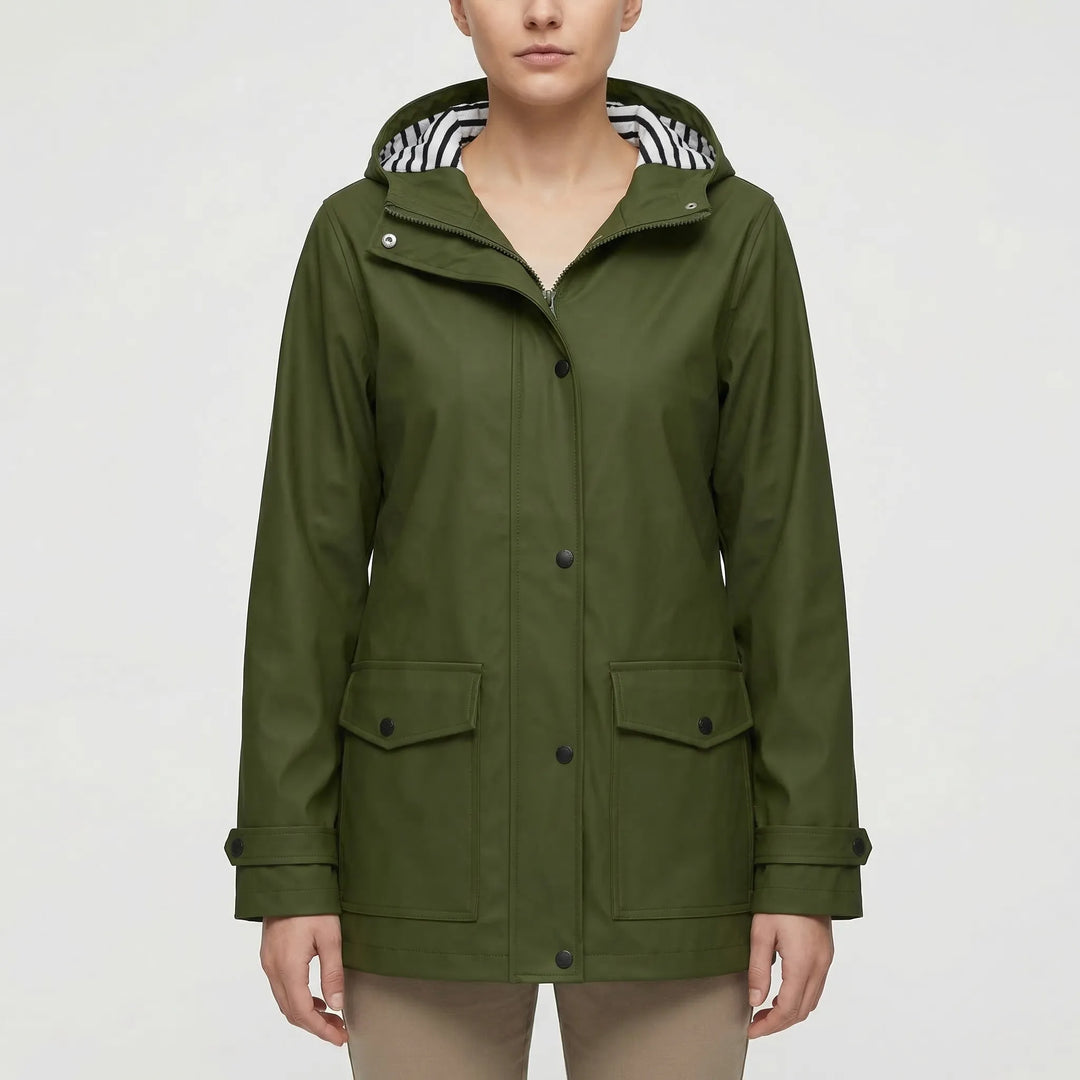Versatile women's all-weather hooded jacket. Waterproof outdoor gear for any activity.