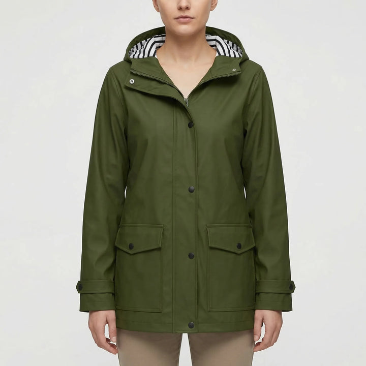 Versatile women's all-weather hooded jacket. Waterproof outdoor gear for any activity.
