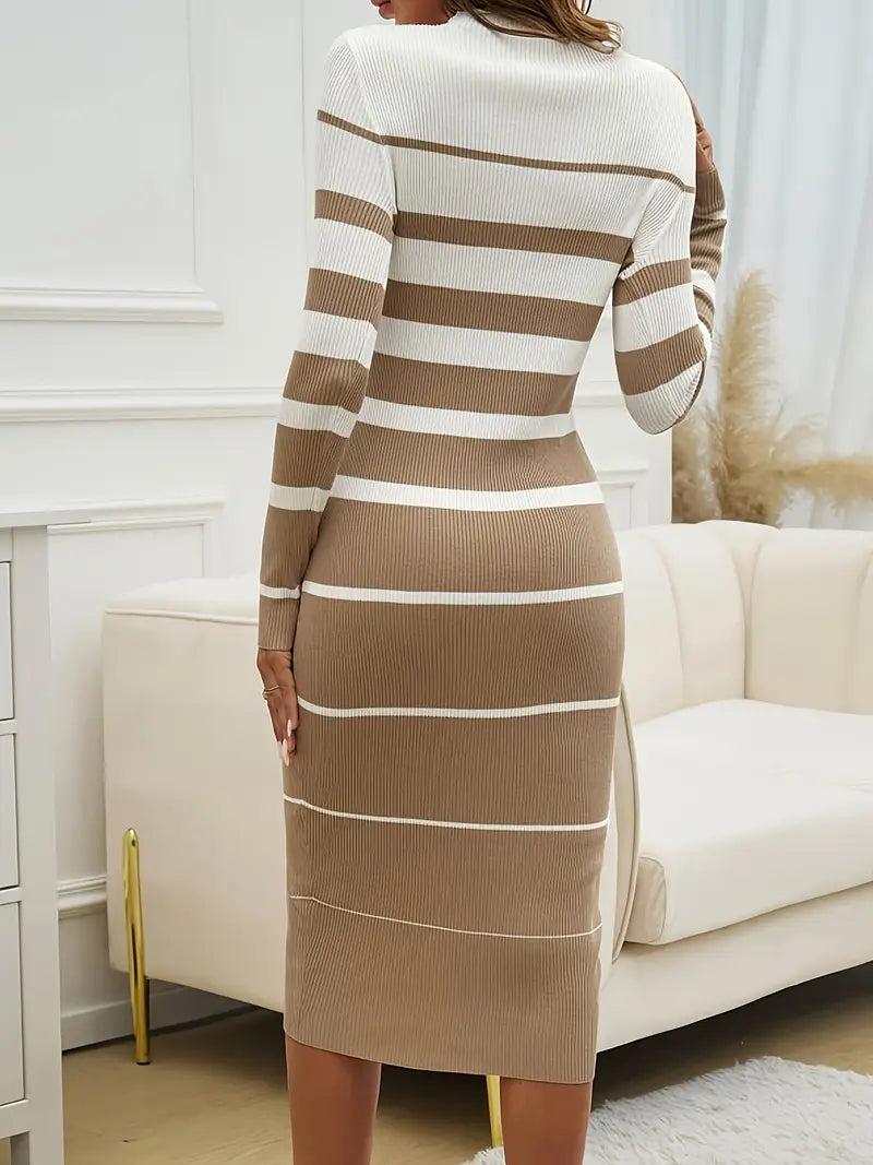 Casual chic: Women's Horizon Stripe bodycon midi dress, comfortable and stylish for everyday wear.