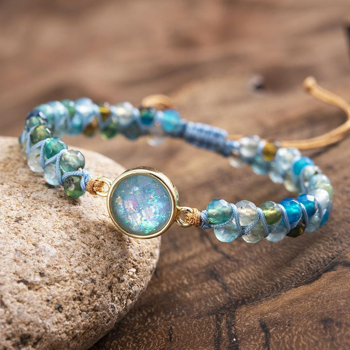 Women's Hypnotic Blue Opal Bracelet, Liora adjustable gemstone jewelry with blue quartz
