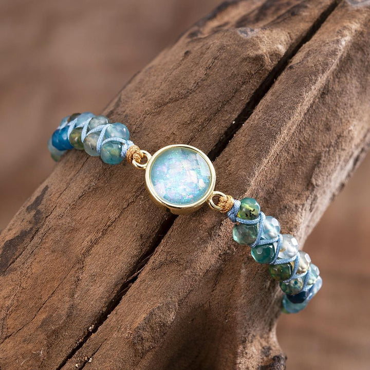 Adjustable Liora opal bracelet featuring vibrant blue quartz, perfect for women's jewelry