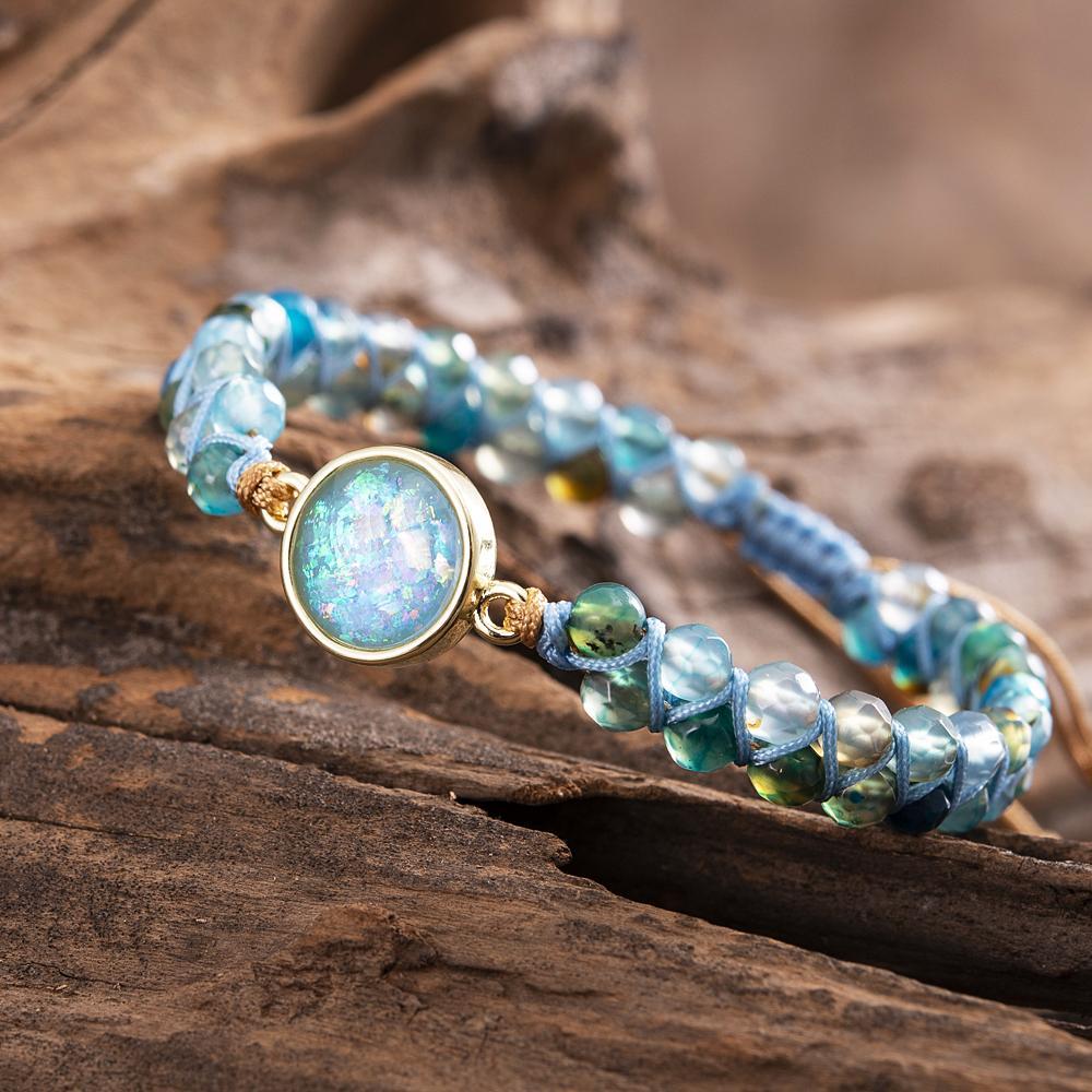 Handmade women's healing jewelry: Hypnotic Blue Opal Bracelet with adjustable fit