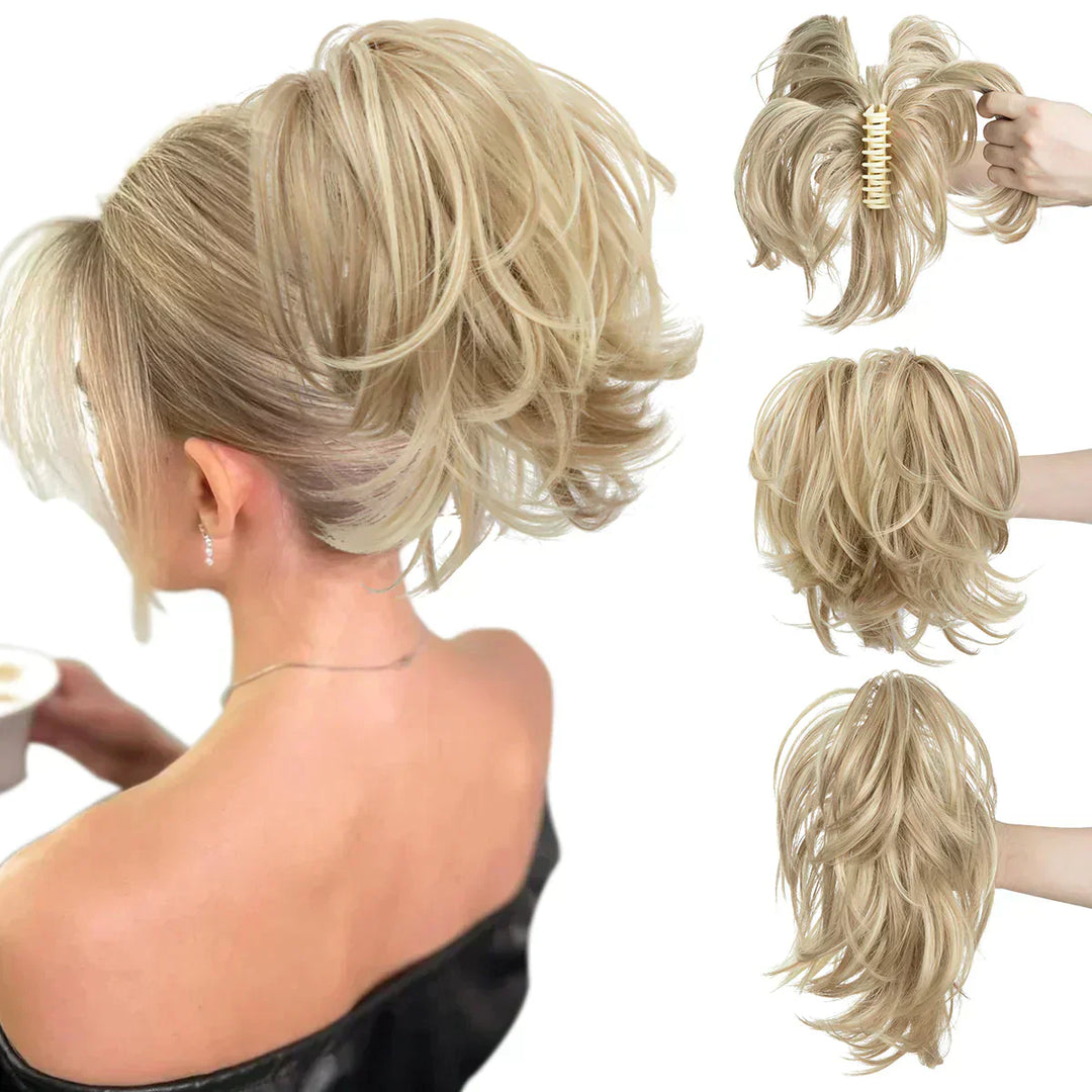 Voluminous synthetic ponytail hair extension for women. Achieve quick, elegant updos & styles.