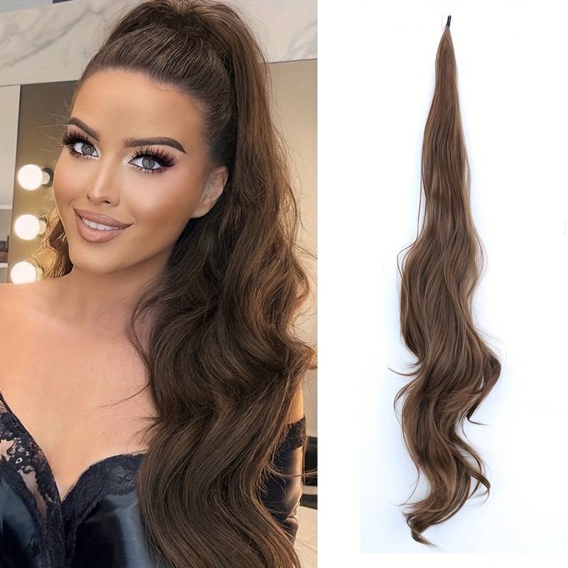 Wavy wrap-around ponytail hair extension for women, a quick beauty accessory to boost hair volume & style.