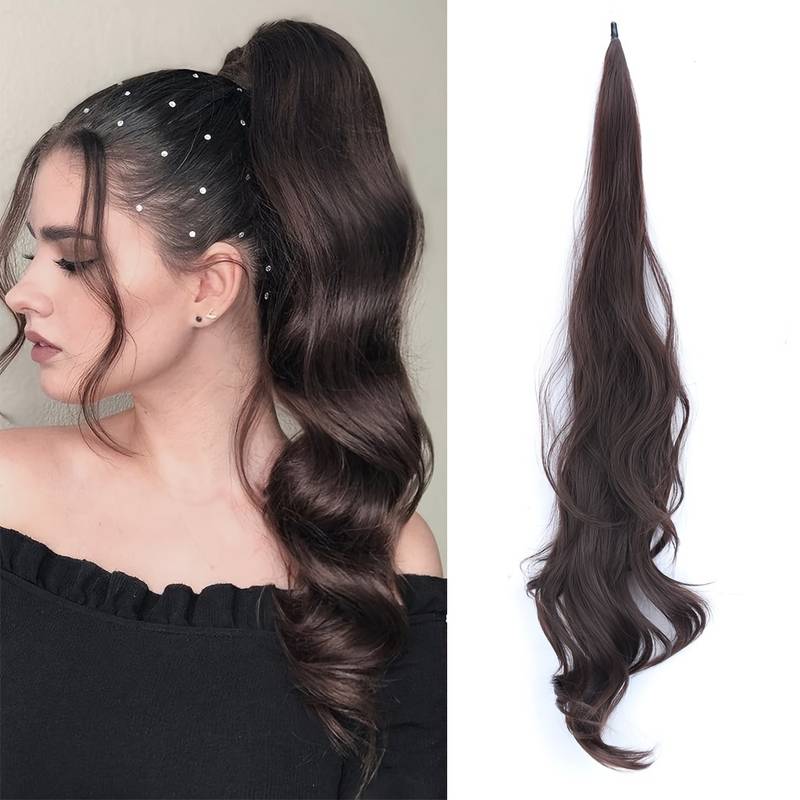 Women's wrap-around ponytail extension, delivering instant hair volume and length for a fuller, dynamic style.